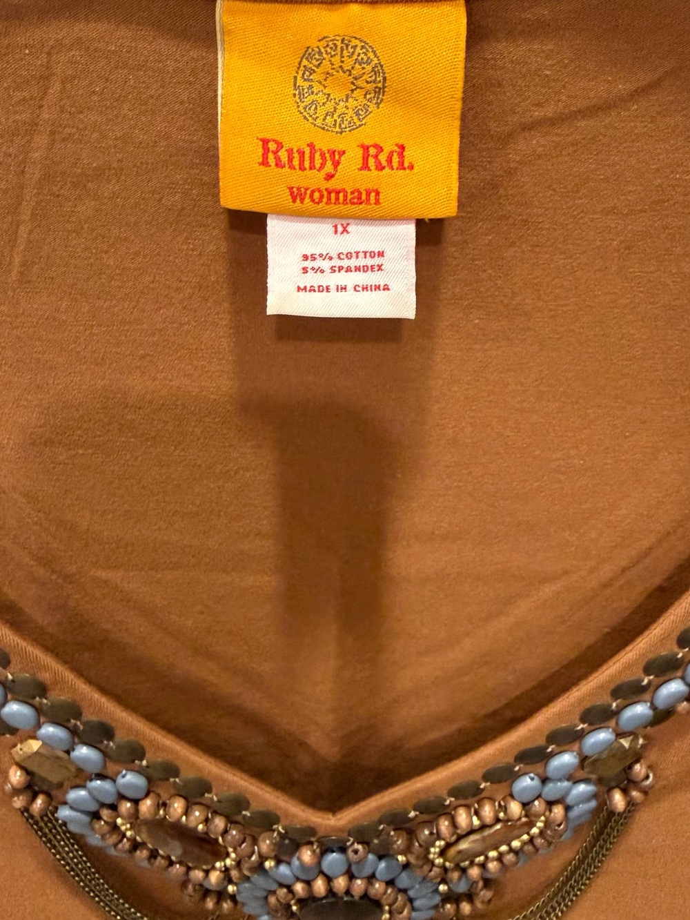 Ruby Rd. Rust Embellished V-Neck Long Sleeve Top - Picture 3 of 4